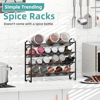 Simple Trending 2 Pack 4 Tier Spice Rack Organizer,Stackable Kitchen Counter Shelves,for Cabinet,Countertop,Pantry, Door or Wall Mount, Metal Mesh,Jars not Included, Black - Image 4