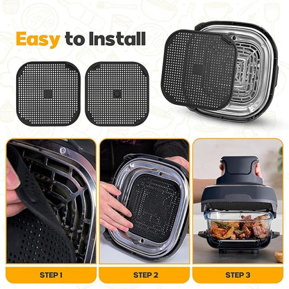 2 PCS Silicon Splatter Shield for Ninja Crispi Air Fryer Heat-Resistant Splash Guard,for Ninja Crispi Accessories,Crisp Containers,Crispy Replacement Parts Protects Kitchen from Oil– Black