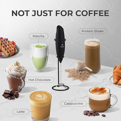Zulay Kitchen Powerful Milk Frother Wand With 4 AA Duracell Batteries - Ultra Fast Handheld Drink Mixer - Electric Whisk Foam Maker for Coffee, Lattes, Cappuccino, Matcha & Creamer - Executive Black - Image 4