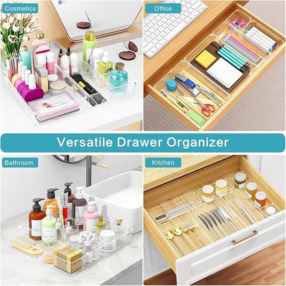 Manalete Drawer Organizers Set of 12, 4 Sizes Clear Plastic Drawer Organizers and Storage Bins for Kitchen, Bathroom, Office, Dresser Desk Drawer Organizer Tray for Jewelry, Makeup, Junk, Gadgets - Image 5