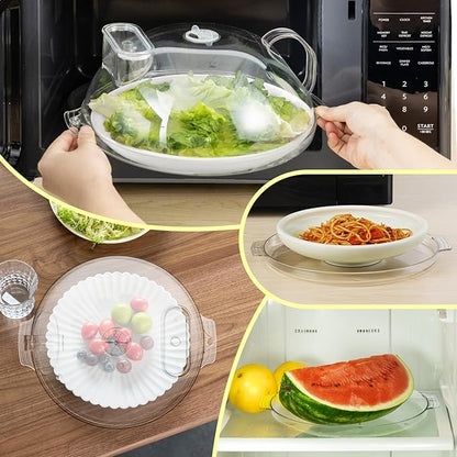 Microwave Splatter Cover,Protect Food Splashes,Dish Bowl Plate Serving Lid with Handle,BPA-Free,Clear Safe Plastic,Microwave Cover for Food,10 Inch