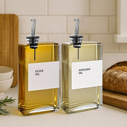 Spaceneat Olive Oil Dispenser Bottle - Includes 44 Kitchen Essential Labels - Cooking Oil Bottles for Kitchen, Coffee Syrup Dispenser - Pourer Spout with 11.8 fl oz Glass Container Cruet - 4pcs Silver - Image 4