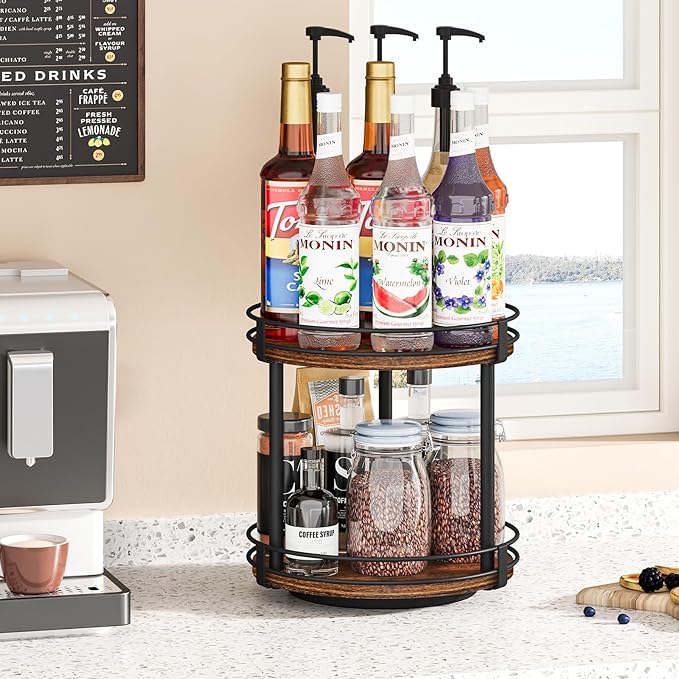 Snughome Rotating Spice Rack, 2 Tier Lazy Susan Organizer, Wood Kitchen Countertop Organizer, Brown Lazy Susan Turntable for Cabinet, 10.2" x 10.2" x 10.4" - Image 8