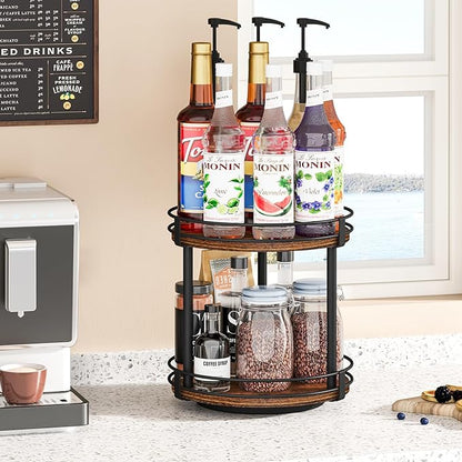Snughome Rotating Spice Rack, 2 Tier Lazy Susan Organizer, Wood Kitchen Countertop Organizer, Brown Lazy Susan Turntable for Cabinet, 10.2" x 10.2" x 10.4" - Image 8