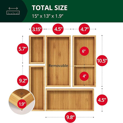 ROYAL CRAFT WOOD Premium Carbonized Bamboo Decorative Boxes - Drawer Organizer Set (5-Piece) – Wood Storage Boxes for Kitchen, Bathroom, Office & Makeup - Image 4