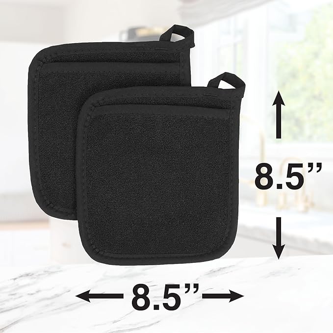 RITZ Terry Pocket Mitt & Hot Pad: Unparalleled Heat Resistant, Durable 100% Cotton – Ergonomically Designed for Optimal Grip – Easy-Care Machine Washable – 4-Pack, Black - Image 8