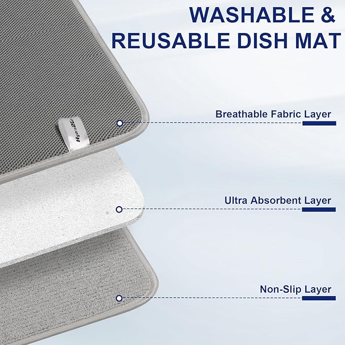 Large Dish Drying Mat 2 Pack, 23.8" x 17.3" Microfiber Ultra Absorbent Quick-Dry Dish Drying Mats for Kitchen Counter, Dish Rack Mat & Drying Pad for Countertops & Sinks, Machine Washable, Gray - Image 4