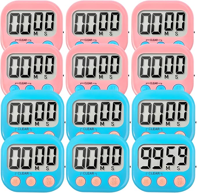 12 Pack Digital Kitchen Timer Small Classroom Timers for Kids Teachers (Blue&Pink) by VOULOIR
