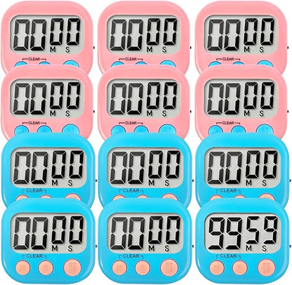 12 Pack Digital Kitchen Timer Small Classroom Timers for Kids Teachers (Blue&Pink) by VOULOIR
