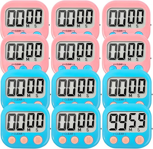 12 Pack Digital Kitchen Timer Small Classroom Timers for Kids Teachers (Blue&Pink) by VOULOIR