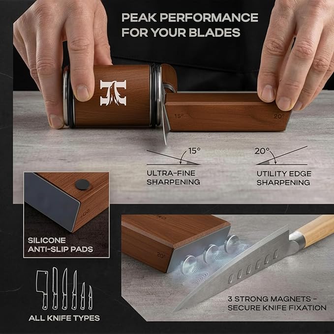 Rolling Knife Sharpener Kit – 3-Stage 400/1000/3000 Grit Discs – 15° & 20° Magnetic Angles – Replaceable Diamond & Ceramic Discs – Professional Kitchen & Chef Knife Sharpening System - Image 4