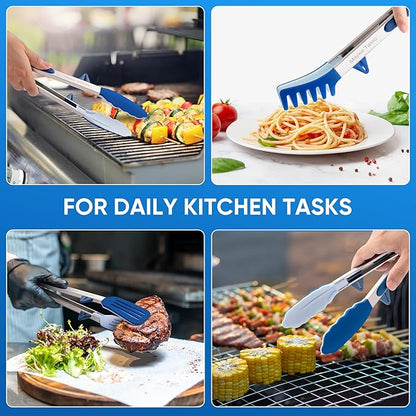 5-Pack Silicone Tongs for Cooking,Maywe Tanso 4PCS 13-Inch Kitchen Tongs with Silicone Tips,Nonstick Stainless Steel Tong for Steak Pie Pizza Pasta Spaghetti Salad BBQ Buffet,Plus Brush - Image 5