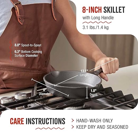 Victoria 8-Inch Cast Iron Skillet, Pre-Seasoned Cast-Iron Frying Pan with Long Handle, Made in Colombia - Image 6