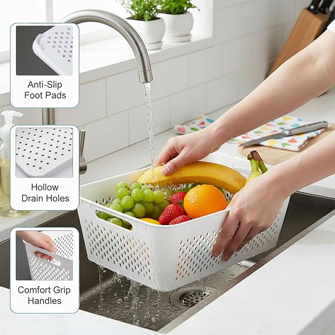 5 Pack Large Fruit Storage Containers for Fridge with Removable Colander-Plastic Food Storage Containers with Lids Airtight-Leak Proof Refrigerator Organizers and Storage of Vegetable -Produce Storage - Image 5