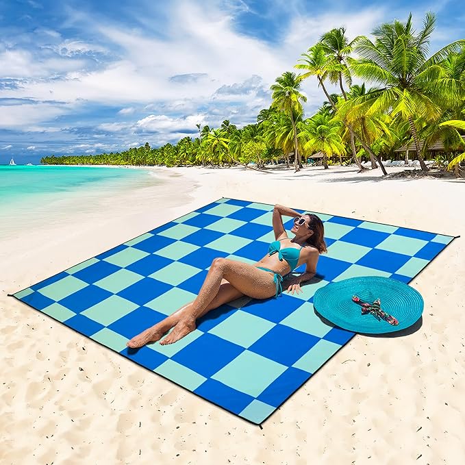HIHOHO Beach Blanket Waterproof Sandproof Extra Large Beach Mat 79" X 83"/120"x108"for 1-8 Adults Quick Drying Durable Outdoor Picnic Mat for Beach Travel Camping Hiking