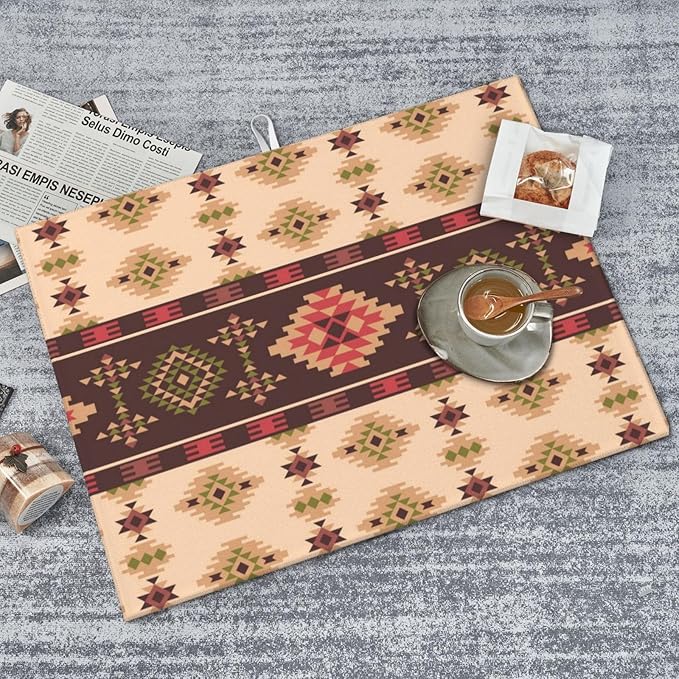 American Aztec Dish Drying Mat Traditional Ethnic Style Design Geometric Drying Rack Pad Countertop Dishes Ultra Absorbent Microfiber Kitchen Counter Mat 18x24 Inch