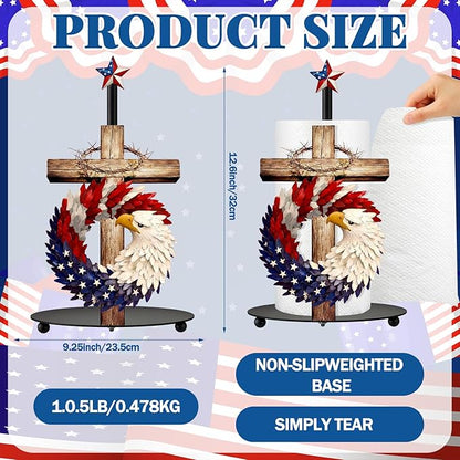 Thyle 4th of July Patriotic Paper Towel Holder, Red White Blue Eagle Cross Kitchen Decor 250th Anniversary Star Design, Metal Countertop Stand for Bathroom Memorial Day Independence Day Home Decor