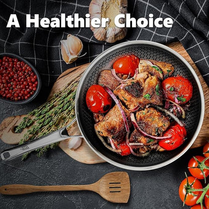 OATOFP Non Stick Frying Pans Set with Lids, Hybrid Skillet Set Nonstick (8+10+12inch), Pans for cooking, PFOA Free Stainless Steel Kitchen set, Dishwasher and Oven-Safe Cookware Sets - Image 2
