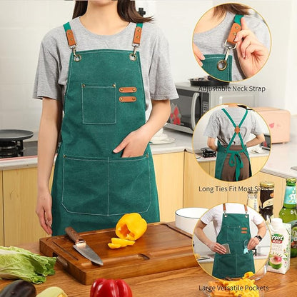 Tosewever Canvas Cross Back Chef Cotton Aprons for Men Women with Large Pockets - Image 4