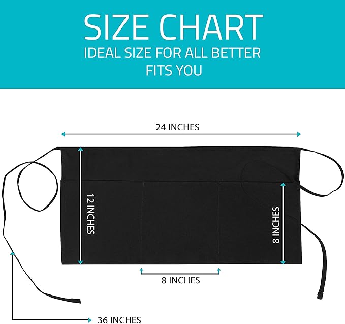 Utopia Wear 4 Pack Server Aprons with 3 Pockets, Waiter and Waitress Waist Aprons for Women with Pockets, Men Short Aprons - Image 3