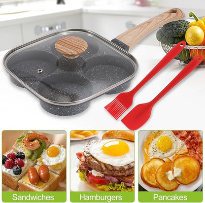 4-Cup Egg Pan, Premium Egg Pans Nonstick, Omelette Pan with Lid , Healthy Egg Frying Pan for Breakfast, Egg Sandwich, Hamburger, Pancake, Egg Skillet Suitable for Gas Stove & Induction Cookware - Image 6