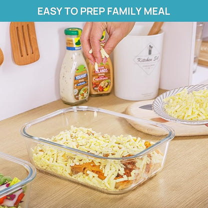 Vtopmart 2Pack 2260ml/ 76.4oz Large Glass Containers Food Storage with Lids, Meal Prep Food Container Set with Snap Airtight Lid for Baking, Microwave, Oven, Leak Proof, for Freezer, Dishwasher, Green