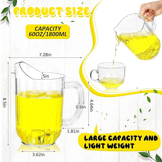 Tessco for you 12 Pcs Plastic Pitchers 60 Ounce Clear Restaurant Jug Large Water Pitcher Carafe Serve Milk Tea Juice Drink for Parties Container Dispenser Beer Jar (Classic) - Image 2