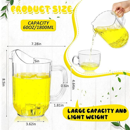 Tessco for you 12 Pcs Plastic Pitchers 60 Ounce Clear Restaurant Jug Large Water Pitcher Carafe Serve Milk Tea Juice Drink for Parties Container Dispenser Beer Jar (Classic) - Image 2
