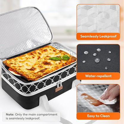 Lifewit Insulated Double Decker Casserole Carrier, Lasagna Lugger Holder for Hot or Cold Food, Fits 9" x 13" Baking Dish, Thermal Lunch Tote Bag for Potluck Parties, Picnic and Cookouts, Black