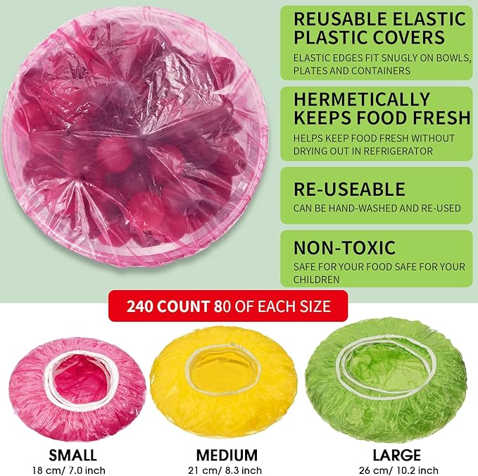 Boao 240 Pieces Reusable Elastic Food Bowl Storage Covers 3 Size Colorful Bowl Covers Dish Plate Plastic Cover for Family Outdoor Picnic - Image 3