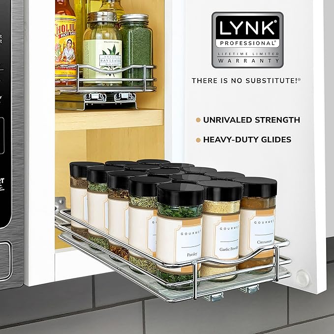 LYNK PROFESSIONAL® Pull Out Spice Organization for Cabinets - 6-3/8 inch Wide – Spice Rack for Inside Cabinets, Slide Out Spice Rack Organizer for cabinet – Pull Out Spice Rack, Sliding 1 Tier Chrome - Image 7