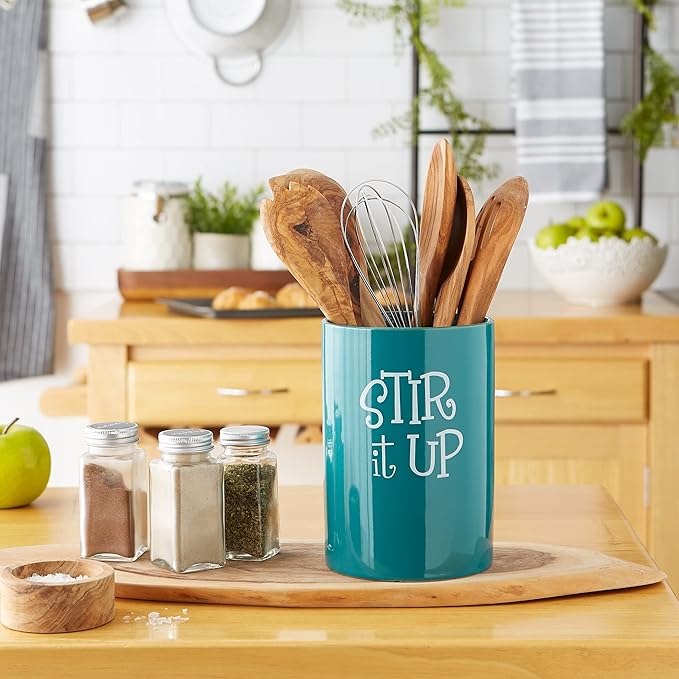DII Kitchen Accessories Retro Collection Ceramics, Utensil Holder, Teal - Image 5