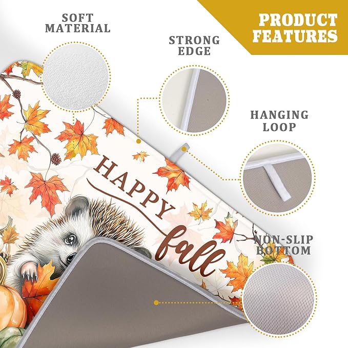 Happy Fall Dish Drying Mat - Large Absorbent Microfiber Drying Pad for Kitchen Counter 18 X 24 in Yellow - Image 4