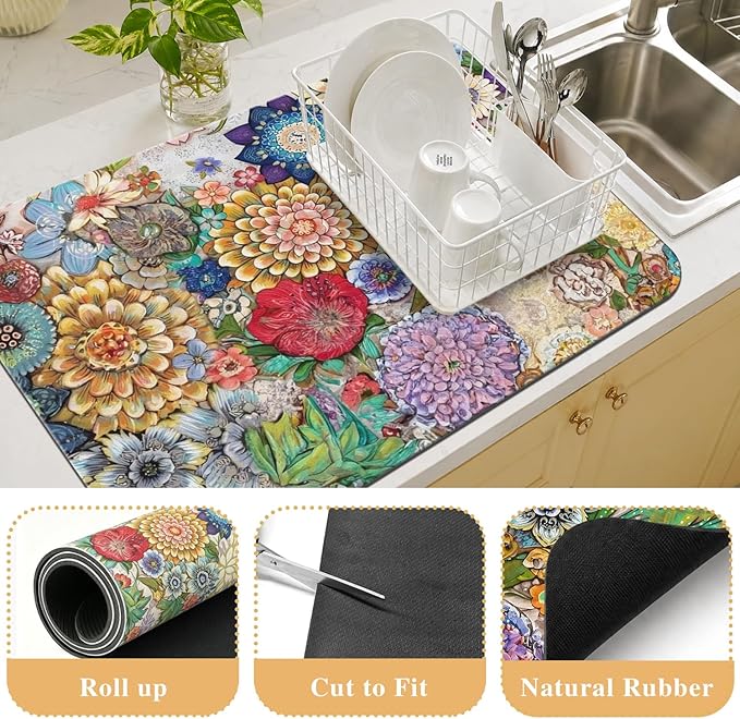 Kitchen Countertop Dish Drying Mat,Super Absorbent Coffee Bar Mat for Maker Espresso Machine, Anti-Slip Accessories for Kitchen Countertops 23x15 Inch