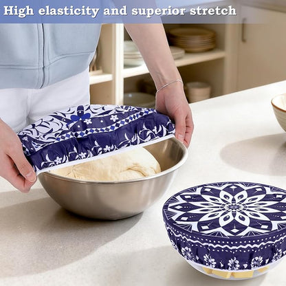 2 Large Reusable Beeswax Bowl Covers for Bread Proofing, 10/12 Inch Elastic Beeswax Wraps Cotton Cloth Sourdough Bowl Covers for Proofing Baskets, Mixer Bowls, Food Storage Containers