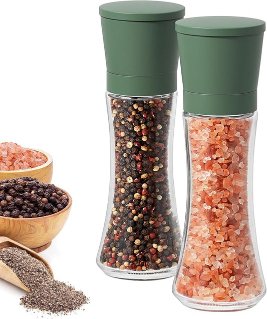 VEVOK CHEF Green Salt and Pepper Grinder Mill Set Stainless Steel Pepper Shaker Adjustable Ceramic Coarseness Salt Grinder Black Pepper Spice Grinder Mill by VEVOKCHEF