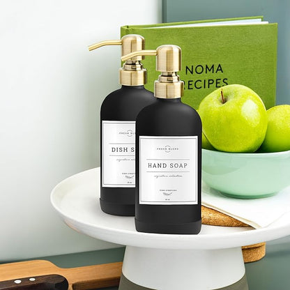 Vine Creations Black Glass Soap Dispenser, 2 Pack Kitchen Soap Dispenser Set with Stainless Steel Pump, 16 oz Dish Soap and Hand Soap Dispensers for Bathroom with Waterproof Labels - Image 8