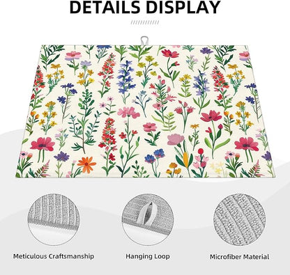 Watercolor Wildflower Dish Drying Mat for Kitchen Counter, 18"x24" Microfiber Absorbent Fast Dry Mat, 2Pcs Dish Mat Faucet Mats Sets, Large Drying Kitchen Mat Kitchen Drying Pad Coffee Bar Decor Gifts