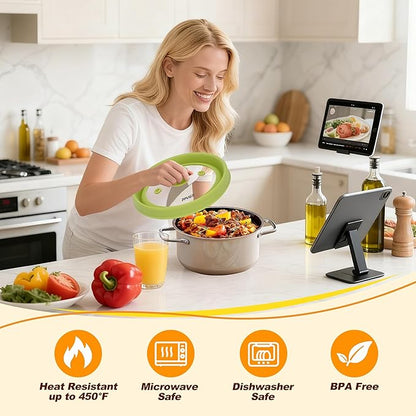 Microwave Splatter cover, Glass Microwave Cover for Food, 11.8 inch Guard Lid with Collapsible Silicone for 6-11 inch Plates & Bowls, Dishwasher Safe, 450°F Heat Resistant, BPA-Free, Green