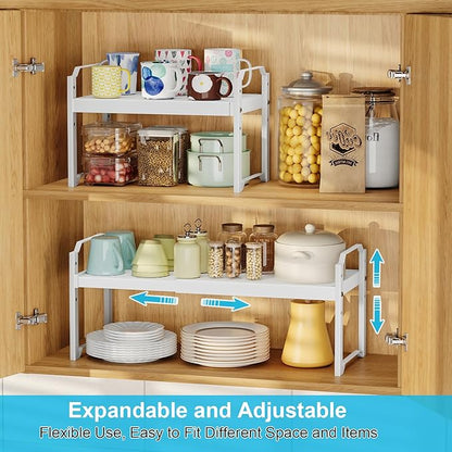 X-cosrack 2 Pack Expandable Kitchen Cabinet Shelf Organizer, Stackable Adjustable Storage Shelves for Pantry Cupboard Kitchen Counter, 20LBS Loading Capacity, Size: W*D*H=20.5 * 8.26" * 8.72" - Image 5