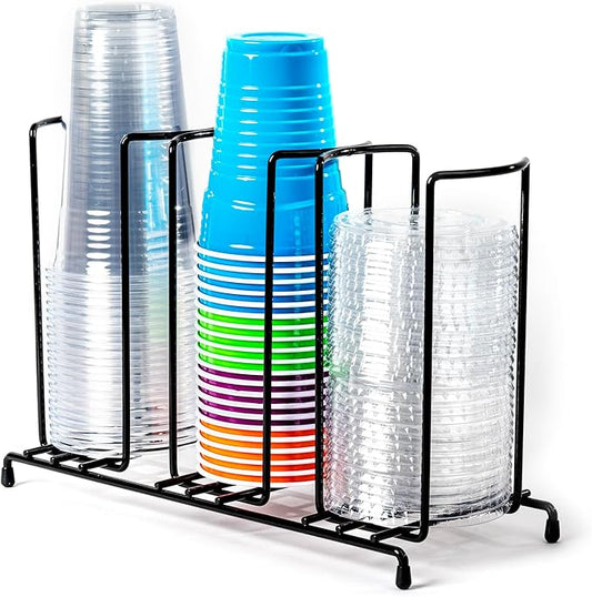 Inevibe Wire Frame Cup and Lid Organizer, 3 Compartment Metal Rack Design Storage Holder for Plastic, Coffee Beverage Cups by IneVibeforEveryday