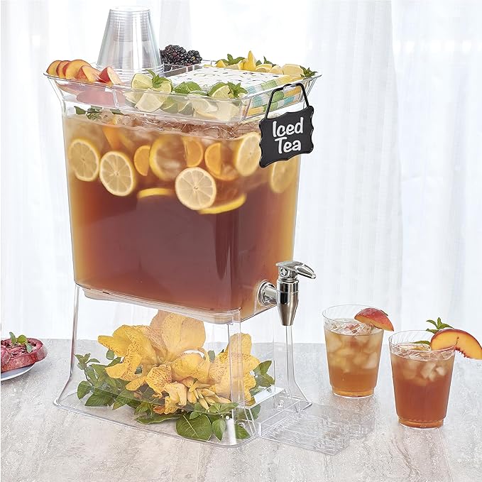 Buddeez Tritan™ Beverage Dispenser with Party Top Lid and Drip Tray - 3 Gallon Drink Dispenser - Drink Dispenser - BPA Free