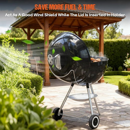 onlyfire Grill Lid Holder, Stainless Steel Slide a Side Lid Prop for All Weber 18”/22”/26” Charcoal Kettle Grills, Charcoal Grill Accessory for Weber Kettle