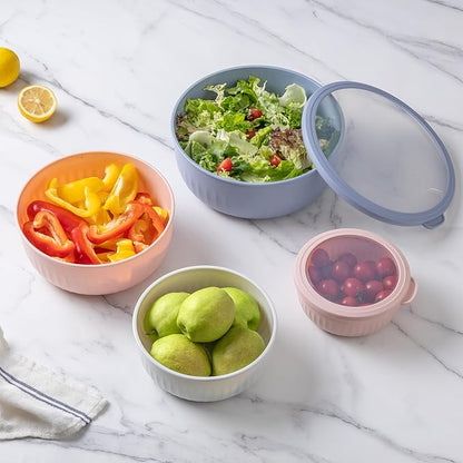 COOK WITH COLOR Prep Bowls with Lids- Wide and Deep Nesting Plastic Small Mixing Bowl Set with Lids, 12 Piece Set - Wide Bowls, Blue/Pink - Image 5