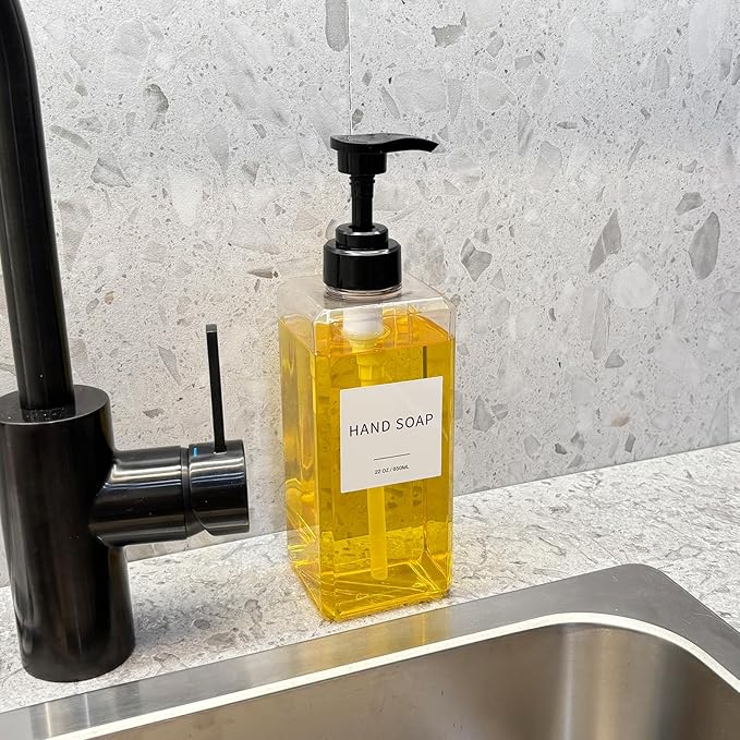 Clear Soap Dispenser with Waterproof Labels, Thickened Plastic Hand Soap Dispenser for Bathroom, Kitchen Dish Washing Liquid Bottles, Shampoo and Conditioner Bottles with Funnel (22oz 4Pack Clear) - Image 5