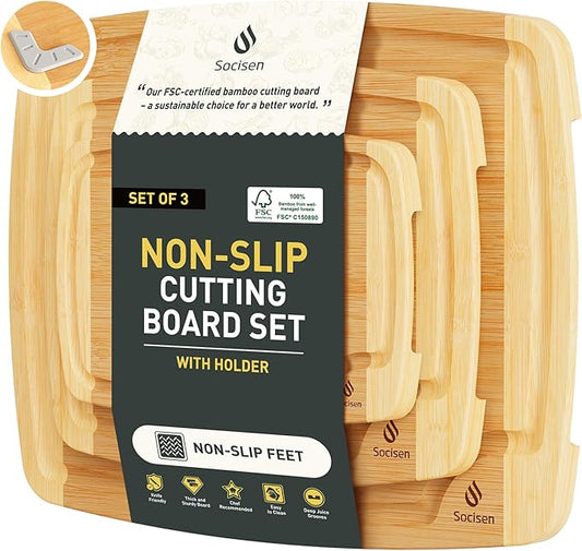 3 packs Bamboo Cutting Board Set Non Slip Feet Over Sink For Kitchen Meal Prep & Serving Brides Her Wedding Day Bridal Shower Engaged Wed House Christmas Married Future Unique Cool Gifts by Socisen