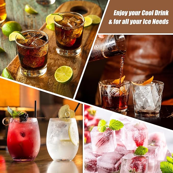 PHINOX Large Ice Cube Tray with Lid and Bin, Ice Trays for Freezer, 2 INCH Whiskey Ice Cubes Mold, 2*8 pcs Square Ice Cube Mold with Tong, Easy to Release, Large Ice Tray for Whiskey Cocktail Bourbon - Image 7