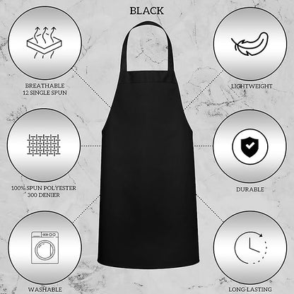 GREEN LIFESTYLE 12 Pack Bib Apron - Unisex Black Aprons, Machine Washable Aprons for Men and Women, Kitchen Cooking BBQ Bulk (Pack of 12, No Pockets, Black) - Image 4