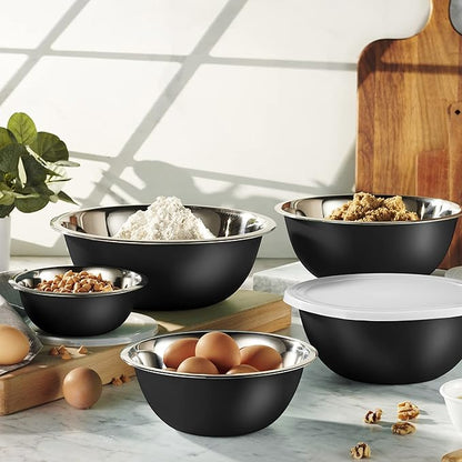 WHYSKO Stainless Steel Mixing Bowl Set, 10 Piece Stainless Steel Mixing Bowls with Lids Set for Food Prep Storage and Serving, Dishwasher Safe for Kitchen Baking Cooking, Black - Image 2