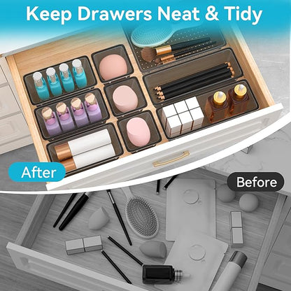 ElegantArray 12-Piece Drawer Organizer Set, 4 Sizes Versatile Plastic Vanity Organizer for Makeup, Stationery, Gadgets, in Kitchen, Bathroom, Office, and Bedroom, Black - Image 6